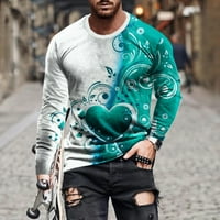 Дълъг ръкав за мъже мъже небрежно кръгло вратна ръкав пуловер Свети Валентин 3D отпечатана тениска Блуза Армия Зелено L