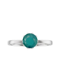 Rosec Jewels CT Round Green Emerald Politaire Ring for Women - May Birthstone, Sterling Silver, US 3.00