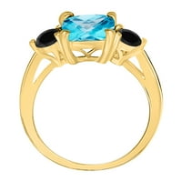 Mauli Jewels пръстени за жени 2. Карат карат черен диамант и възглавница форма син-топаз скъпоценен пръстен за заселване 10k жълто злато