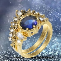 Пръстени за тийнейджъри ярки цирконови пръстени кръгли сини каменни бижута модни бижута ангажиран пръстен за жени