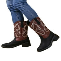 Wooklow Womens Cowgirl Boots бродирани западни обувки широко калф винтидж обувки Разходки Небрежно средно теле Retro Black 8.5