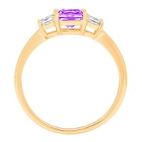 1.11ct Princess Cut Purple Natural Amethyst 18k Жълто злато гравиране изявление годишнина Ангажимент Сватба с три камъни Размер на пръстена 10