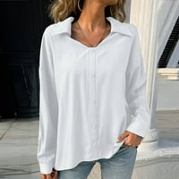 Женски моден бутон надолу риза Небрежно дълъг ръкав свободен год с яка работа на блузи Класически солиден цвят блузи