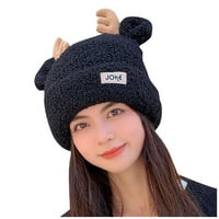 Зимен коледен елен рог плетена вълнена шапка жени есен зима корейски универсален японски сладка топла шапка мода, черна