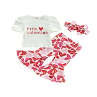 Meihuida Свети Валентин Денят за бебета момичета Комплект буква за сърце оребрена с тениски за врата с къс ръкав