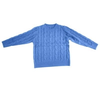 Miayilima жени пуловери пуловер небрежни върхове пуловери за жени за жени зимни есен с дълъг ръкав кръгло деколте плетен пуловер син xxl