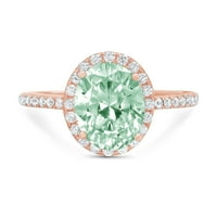 2. CT блестящ овален разрез Симулиран зелен диамант 14K розово злато пасианс с акценти пръстен SZ 6.5