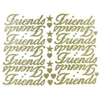 Reliant Ribbon 64004-035-Frnds Приятели стандартен Rd Floral Script Word Sticker, злато