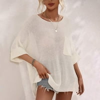 Bazyrey Womens Crew Tops Pops Небрежна солидна блуза женска къса ръкав Разхлабени туники ризи бели XL