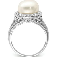 Сребърен сребърен род-плетен бял FW култивирана перла и CZ пръстен, направен в Китай QR6480-8