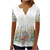 Подарък за жени плюс разстояние Разчистване Женска тениска летни ежедневни върхове сгъвайте бутон за блуза за печат отгоре