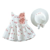Летни рокли за момичета малко дете Kid Baby Cherry Printed Princess Hat Toletits Set Clothes Sun Ressing
