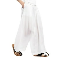 Hinvhai Clearance Мъжете солидни средни ръчни правила еластична талия разхлабени панталони бяло 16