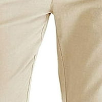 Symoid Mens Небрежни панталони- Бизнес свободен голям размер еластичен памук на талията памук All-Match Solid Khaki L