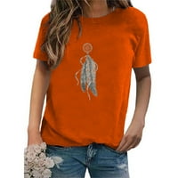 Fimkaul Женски ризи плюс размер с къс ръкав Небрежни върхове Модна тенденция Перо отпечатани тениски с кръгла шия