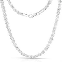 Автентичен твърд стерлингов сребърно въже диамант нарязана сплетена обратна връзка UNINE 24