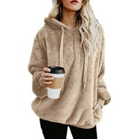 Качулки за жени горещи продажби ежедневни качулки зима жени дълъг ръкав руно суичър с качулка пуловер топли джъмпер пуловери с пощенски бежов s