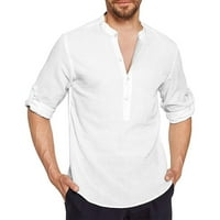 Мъжки ризи Cllios Meens Редовно прилепване на ежедневни копчета нагоре Хенли риза Твърдо ролка нагоре с дълъг ръкав тънък горен разхлабен тениски