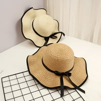 Sanwood Women Hat Navy Blue, Women Bowknot Straw Weave Wavy Wide Brim Sunscreen Outdoor Beach Sunhat Cap Hat Hat