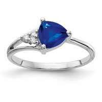 Солиден 14K бяло злато сапфир син септемврийско скъпоценен камък срещу диамантен годежен пръстен размер 8