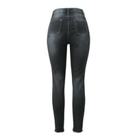 Xinqinghao Lounge Pants Дамски панталони разкъсани панталони плюс размер измити женски дънки панталони панталони черни s
