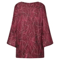 Bvnarty есенни спестявания модни женски ежедневни полка-пунктирани печат кръгли врати на врата три четвърт къс ръкав блуза звънец тениска тениска червен xl