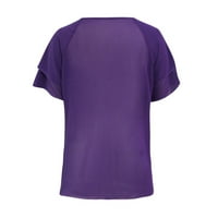 Тениски на Wofeydo за жени, женски шифон тениска небрежен къс ръкав плюс размер солидни рушини от блуза, ризи за жени, ризи с дълъг ръкав за жени лилави 2xl