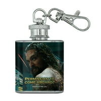 Aquaman Movie Разрешение да дойде на борда от неръждаема стомана 1oz Mini Flask Key Chain