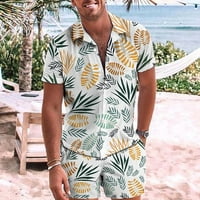 Летни спестявания Itsun Мъжки и големи мъжки хавайски съвпадения комплект летни плажни тоалети цветни ризи и къси шорти бяло