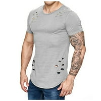 Тениска Ayolanni за мъже Мъжки солидни къси ръкави с дупки в лятна мода удобна блуза отгоре