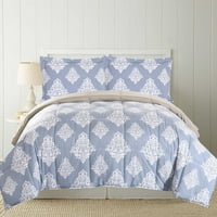 Homeroots Beddings Microfiber Blue and Grey Damask Print Обрански комплект Twin Comforter