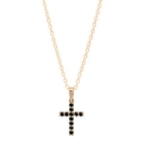 Колекция DazzlingRock Кръгла черен диамант Божествен кръст на Исус висулка за жени със златна верига в 18K розово злато
