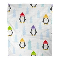 Фланелен хвърляне одеяло птица син сладък анимационен пингвини зимен празник цветен мек за диван и диван