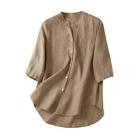 Дамски летни ризи ежедневни памучни бельо блузи свободни годни за късо ръкав v бутон за шия леки върхове тийнейджъри