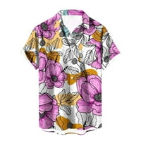 Мъжки хавайски ризи тропически флорални плодови принт с къси ръкави върхове Лапета Празник на плаж тийнейджъри бутон надолу ризи редовно прилепване на блуза лила?