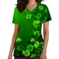 Penkiiy Fashion Woman с дълъг ръкав V -образно печат блуза есен причинно -следствени джобове на пуловера върхове t -shirts за жени огромни xxl зелено лято сделка