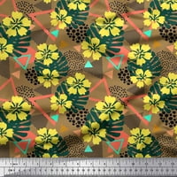 Триъгълник на тъкани от памучна патица Soimoi, Floral & Monstera Leaves Print Fabric край двора