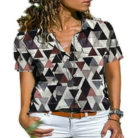 Lumento жени блуза с къси ръкави върхове бутон надолу ризи Дами модна жилетка ежедневна тениска на ревера 6 m