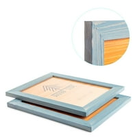 Рустична дървена рамка за картина - Син тюркоаз комплект от 2- естествено екологично дърво и истинско стъкло - Изработен за дисплей с стена и маса