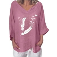 Borniu дамски летни върхове, ризи за жени, женски моден отпечатан V-Neck Три четвърт ръкав тениска блуза свободни върхове