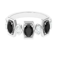 Класически пръстен за половин вечност за мъже, овален черен шпинел пръстен с моасанит, сребро на стерлинги, САЩ 7.50