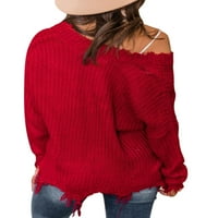 Gomelly Ladies Jumper върхове солиден цвят пуловер пуловер жени обикновени шезлонги плетени пуловери с дълъг ръкав claret xl
