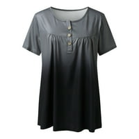 Yinguo жени плюс размер градиент отпечатан v шия тениски с къс ръкав бутон пуловер резервоар върхове блуза блуза