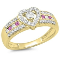 DazzlingRock Collection 10K Кръгла режещ розов сапфир и бял диамант дами булчински сърдечен годежен пръстен, жълто злато, размер 4.5