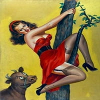Пин -Ups от средата на века - Moo - Up Tree Poster Print от Peter Driben
