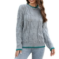 Zodggu дълъг ръкав усуква плетен случайни пуловери дамски плюс хлабав екипаж на шията твърд дълъг ръкав пуловери върхове модни дами пуловери женски свободно време сиво l