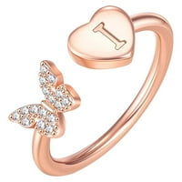Подредени първоначални пръстени за жени момичета розово злато платно пеперуда Капитал Писмо Първоначални пръстени за жени тийнейджъри момичета Писмо пръстени По