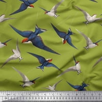 Soimoi White Moss Georgette Fabric Flying Flying Woodpecker Bird Decor Fabric Printed Yard Wide