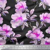 Soimoi Cotton Voile Fabric Flower & Leaves Watercolor Printed Fabric Wide