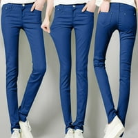 Женски ежедневни панталони с висок ръст мода Жан Класически твърд цвят дънки на глезена Небрежно редовно монтиране на дънки